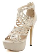 Romwe Apricot Platform Back Zipper With Diamond Leaf High Heeled Pumps