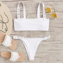 Romwe Eyelet Buckle High Leg Bikini Set
