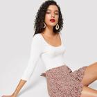 Romwe Scoop Neck Rib-knit Solid Tee