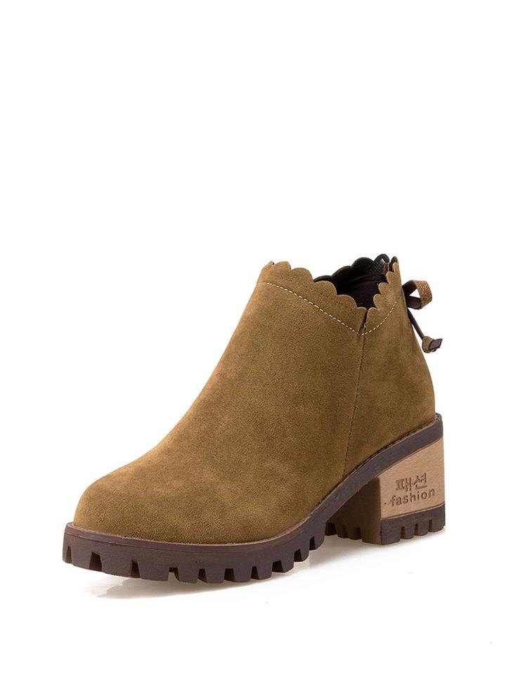 Romwe Suede Scallop Edge Platform Ankle Boots