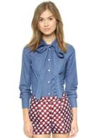 Romwe Bow Slim Denim Blouse