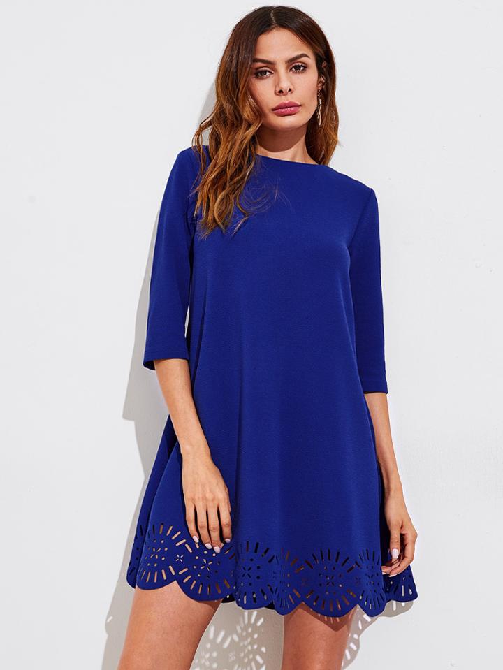 Romwe Scallop Laser Cut Hem Swing Dress