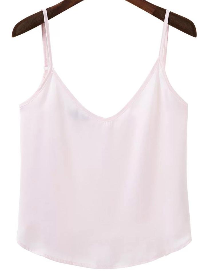 Romwe Pink Spaghetti Strap Satin Cami Top