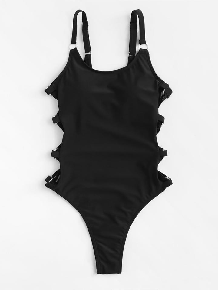 Romwe Ring Linked Adjustable Straps Swimsuit