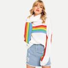 Romwe Rolled Neck Color Block Sweater