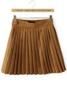 Romwe Pleated Suede A-line Khaki Skirt