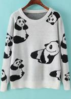 Romwe Panda Print Knit White Sweater