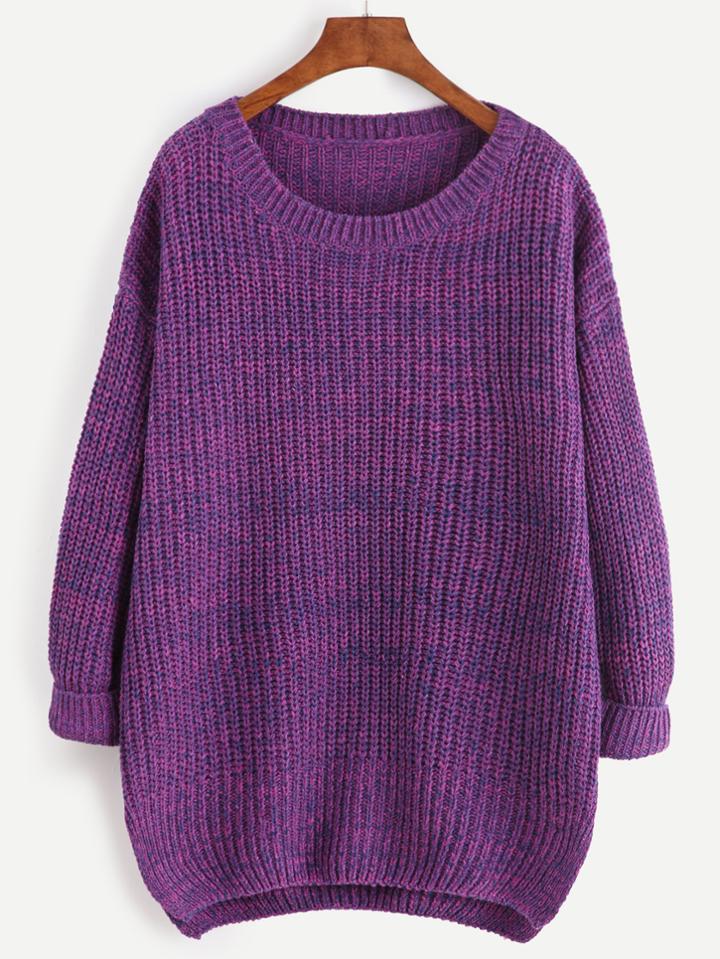 Romwe Purple Marled Knit Cocoon Sweater
