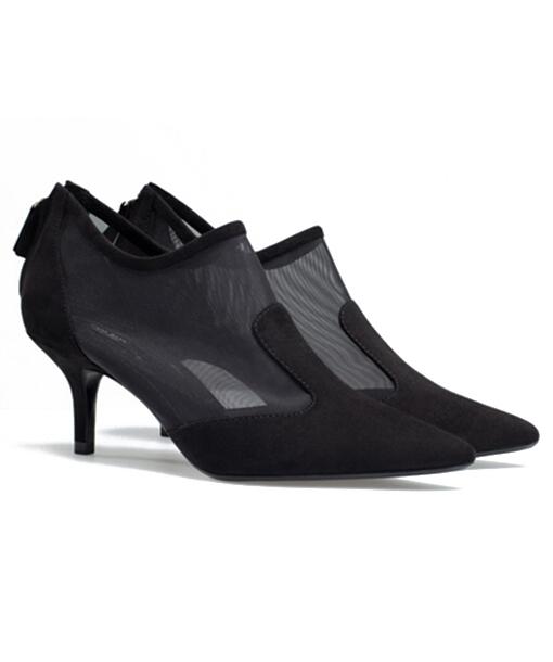 Romwe Black Back Zipper Mesh High Heeled Pumps