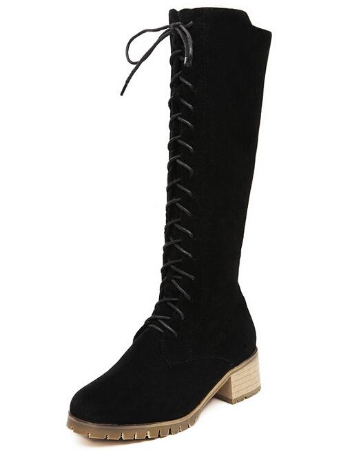 Romwe Black Lace Up Tall Boots