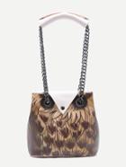 Romwe Beige Night Owl Design Button Closure Chain Strap Tote Bag