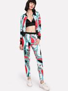 Romwe Graphic Print Hooded Jacket And Pants
