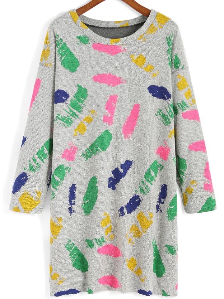 Romwe Round Neck Graffiti Print Long Sweater
