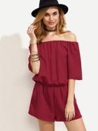 Romwe Burgundy Off The Shoulder Romper