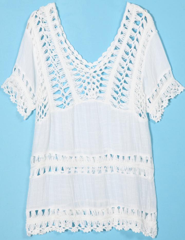 Romwe Scoop Neck Short Sleeve Hollow White Blouse