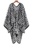 Romwe Black And White Geometric Print Poncho Scarf