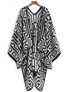 Romwe Black And White Geometric Print Poncho Scarf