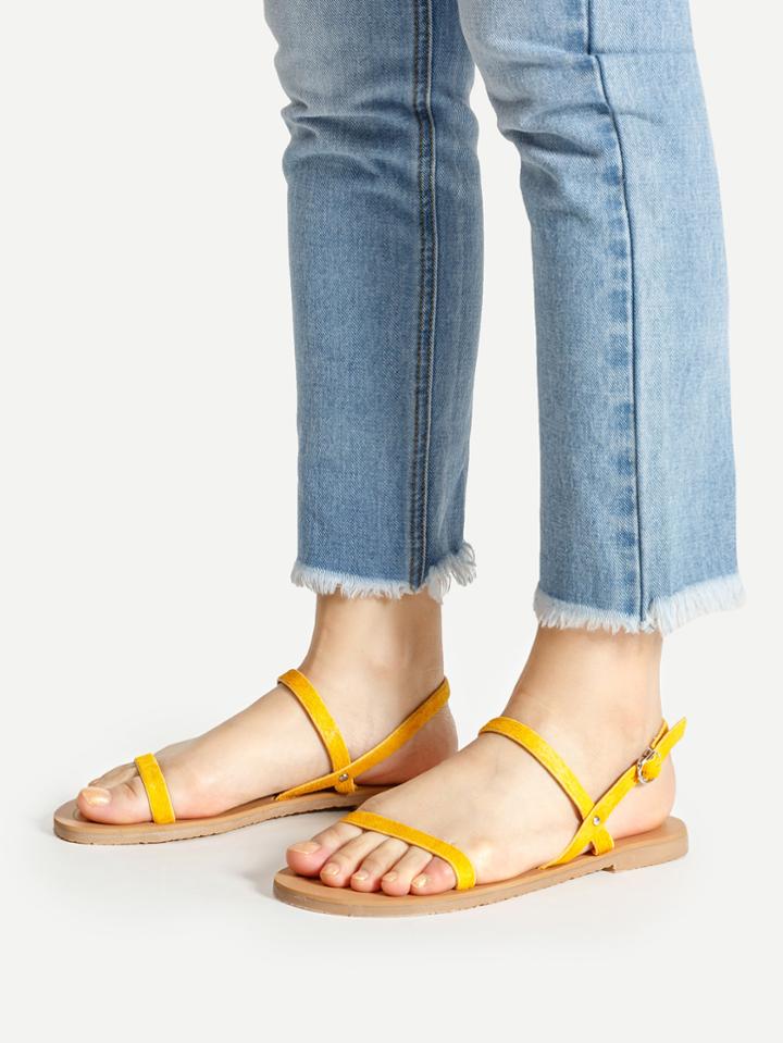 Romwe Simple Strappy Flat Sandals