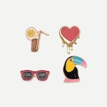 Romwe Heart & Bird Brooch 4pcs