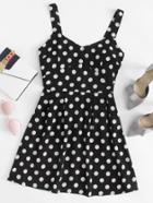 Romwe Polka Dot Zip Up Back Dress