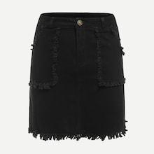 Romwe Solid Fringe Denim Skirt