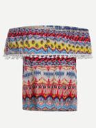 Romwe Multicolor Off The Shoulder Tribal Print Pom-pom Top