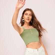 Romwe Rib Knit Frill Trim Crop Cami Top
