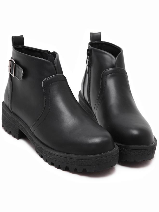 Romwe Black Side Zip Thick-soled Ankle Boots