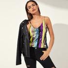 Romwe Metallic Sequin Dual V Neck Cami Top