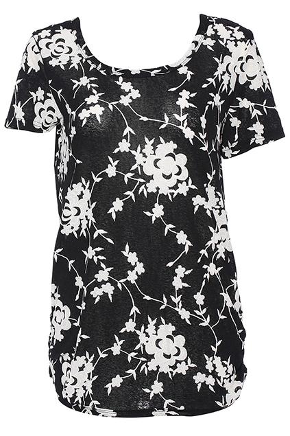 Romwe Romwe Flower Print Black Short-sleeved T-shirt