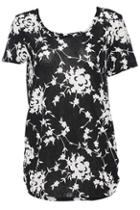 Romwe Romwe Flower Print Black Short-sleeved T-shirt