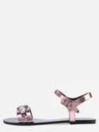 Romwe Rhinestone Embellished Faux Leather Sandals - Rose Gold