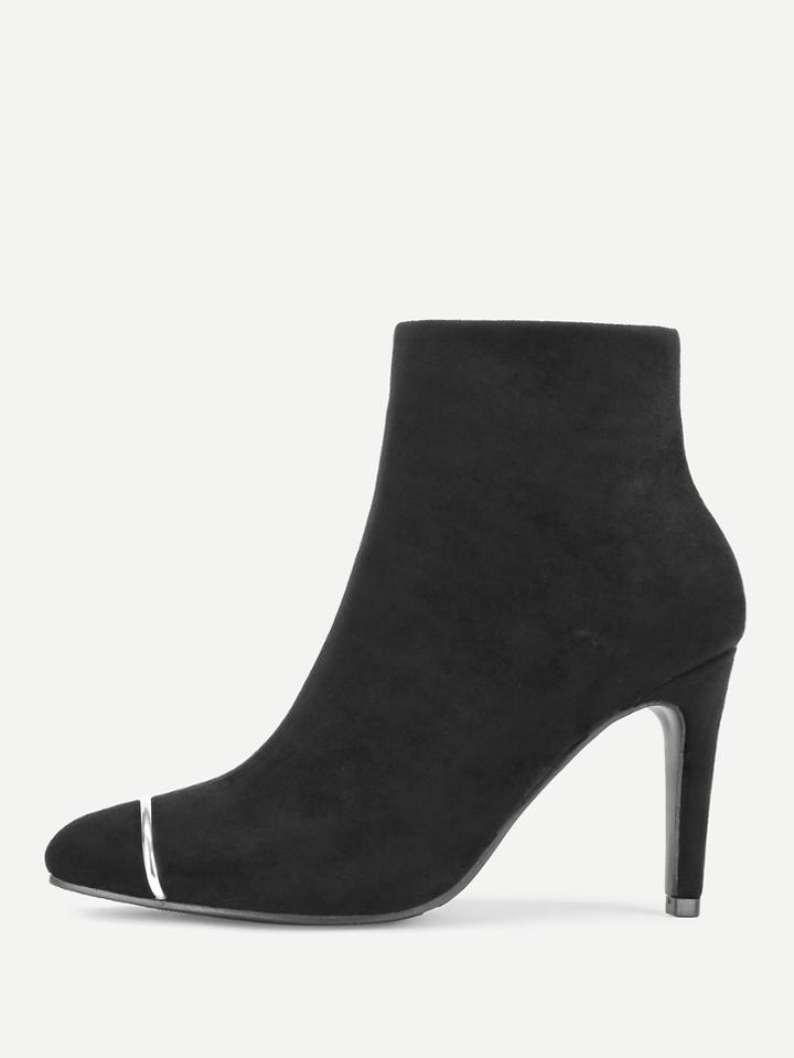 Romwe Metal Detail Pointed Toe Ankle Boots