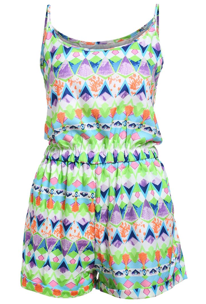 Romwe Spaghetti Strap Geometric Print Jumpsuit