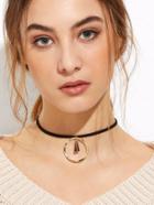 Romwe Black Band Gold Hollow Circle Crystal Choker Necklace