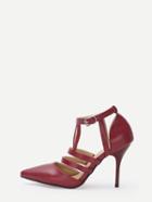 Romwe Red Strappy Pointed Toe Pumps