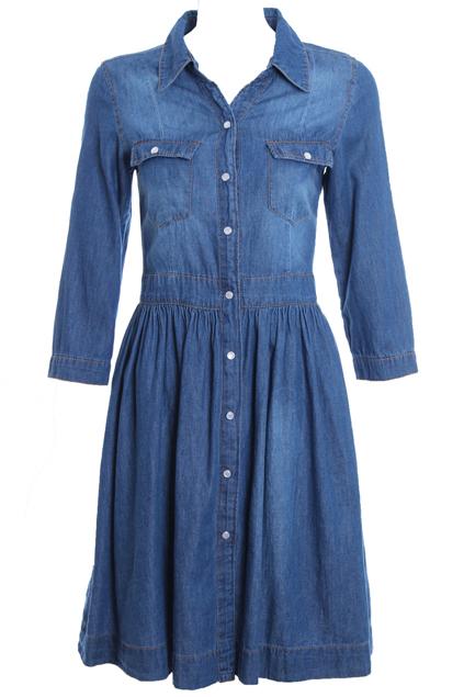 Romwe Buttoned Blue Pleated Dress