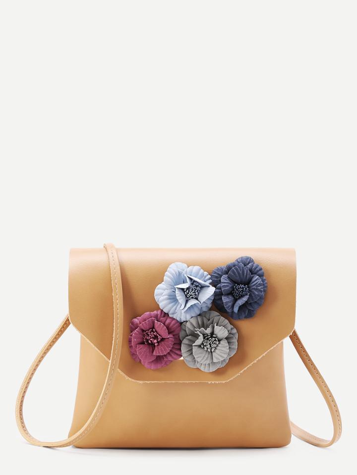 Romwe Flower Embellished Pu Clutch Bag