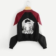 Romwe Figure And Letter Cut And Sew Jacket