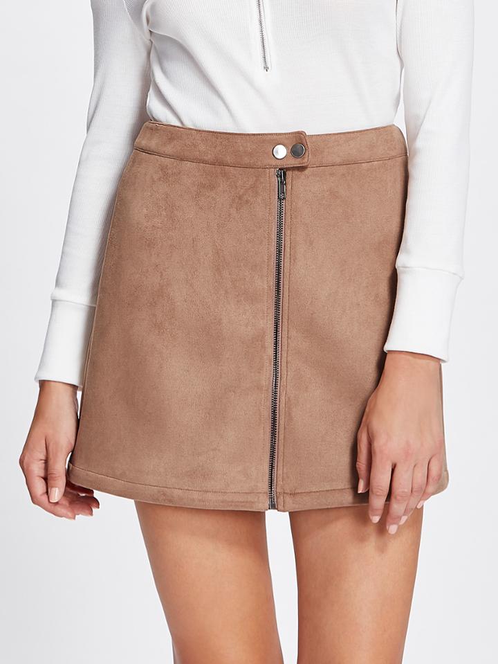 Romwe Zip Up Suede Skirt
