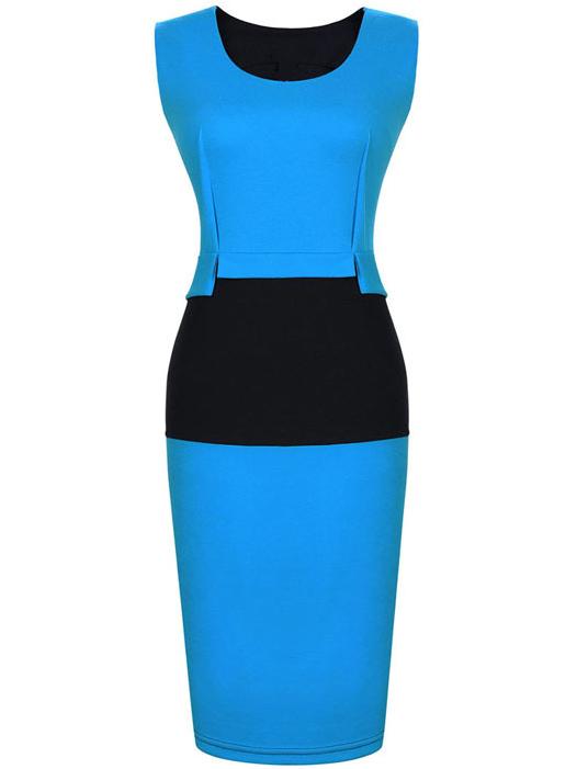Romwe Color-block Sleeveless Peplum Pencil Dress