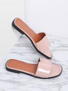 Romwe Pink Patent Leather Slide Flat Sandals