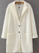 Romwe Lapel Single Breasted Pockets White Coat