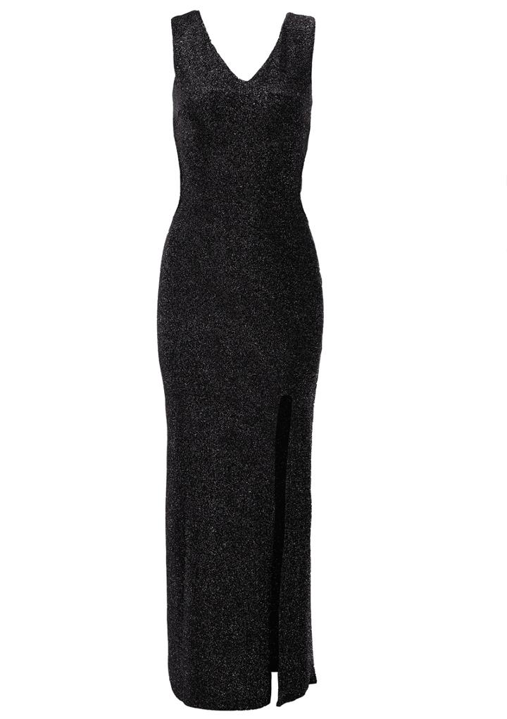 Romwe V Neck Thigh Spilt Hollow Dress