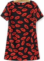 Romwe Lips Print Slim Dress