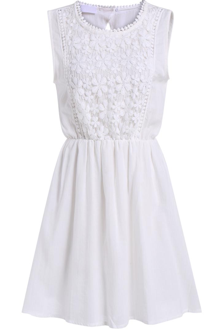Romwe White Sleeveless Backless Pleated Slim Dress