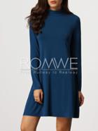 Romwe Blue Mock Neck Keyhole Back T-shirt Dress