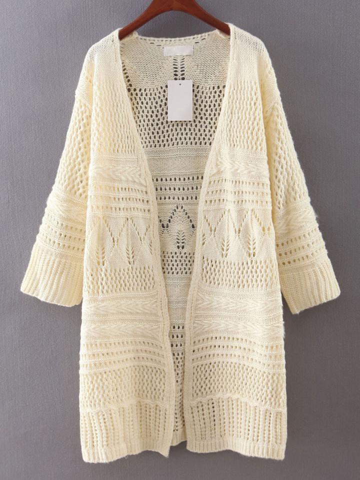 Romwe Apricot Hollow Plain Long Sweater