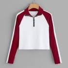 Romwe Quarter Zip Cut And Sew Jumper