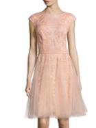 Romwe Pink Round Neck Cap Sleeve Embroidered Dress